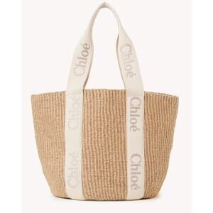 NEW CHLOE RAFFIA STRAW BASKET LARGE WOODY TOTE SUMMER BAG NWT